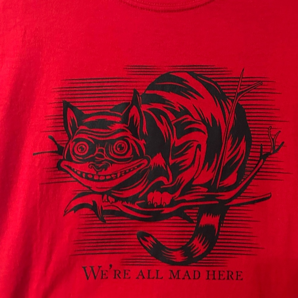 Cheshire Cat We’re All Mad Here Red and Tee Shirt Alice in Wonderland